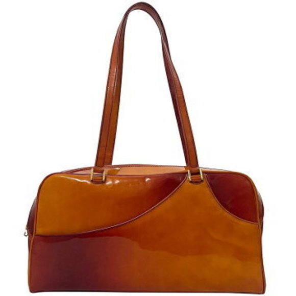 Christian Dior Boston Bag Orange Red Gradient Patent Shoulder Bag - Picture 1 of 9